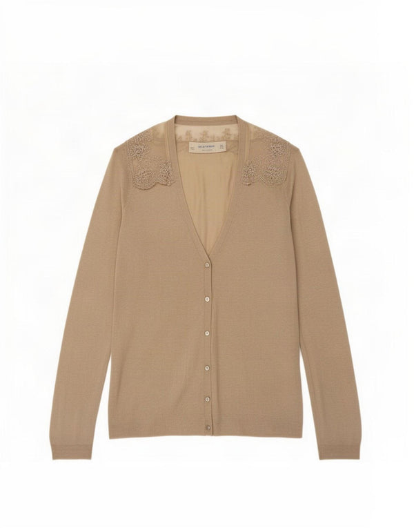 Zara Womens Cardigan Sweater UK 10 Small Beige Floral Rayon