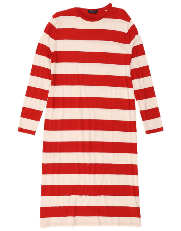 Polo Ralph Lauren Abito T-shirt a maniche lunghe da donna UK 14 Grandi righe rosse