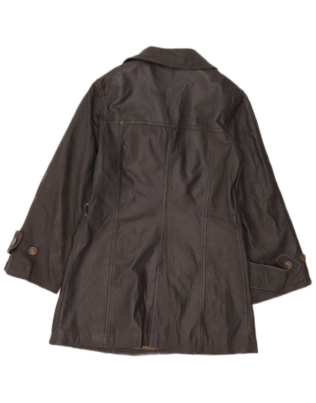 Giacca in pelle doppiopetto vintage da donna UK 8 piccola in pelle grigia