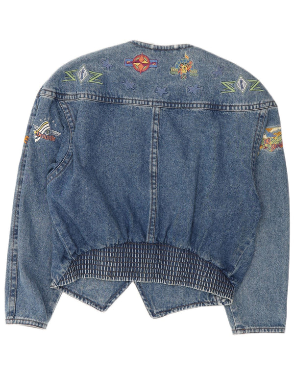 Giacca in denim da donna Bogner Graphic Crop UK 14 Blu medio anni '90