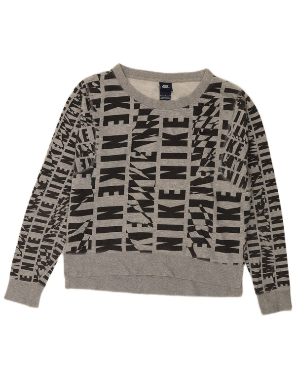 Felpa con grafica NIKE da donna, maglione UK 14, cotone grigio medio