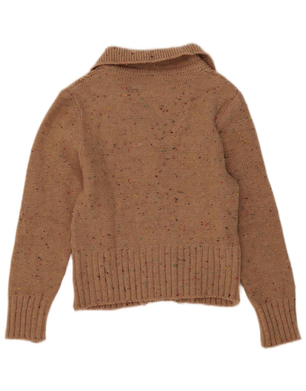 Maglione cardigan corto da donna vintage UK 8 piccolo beige screziato
