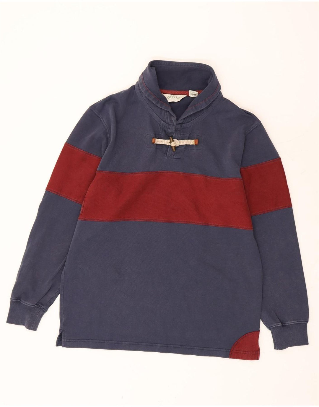 Polo da uomo a maniche lunghe Orvis in cotone color block medio blu navy