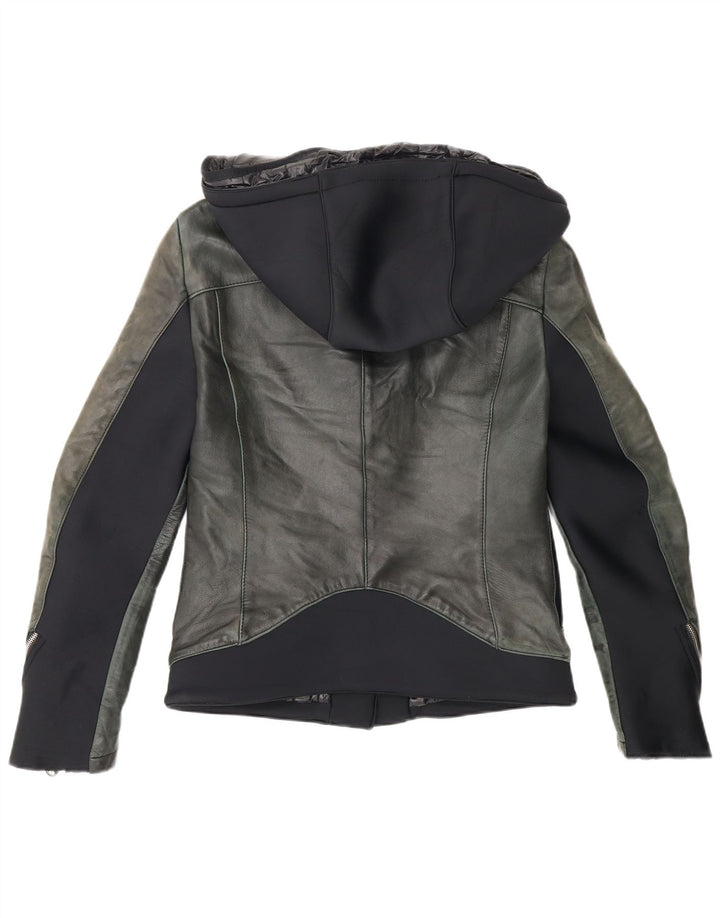 Giacca da motociclista in pelle con cappuccio da donna Delan IT 42 Colore verde medio