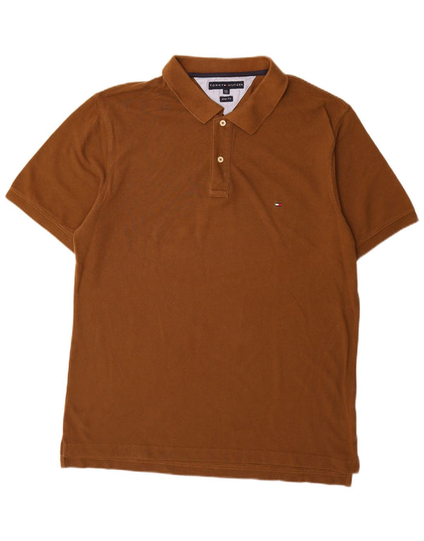 Polo slim fit da uomo Tommy Hilfiger 2XL in cotone marrone