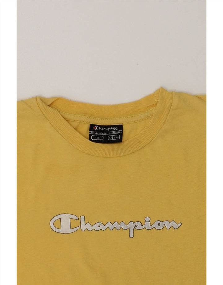 CHAMPION Boys Graphic T-Shirt Top 5-6 Years Yellow | Vintage Champion | Thrift | Second-Hand Champion | Used Clothing | Messina Hembry 