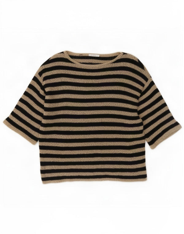 Maglione Zara da donna a maniche corte con scollo a barca UK 16 a righe grandi nere