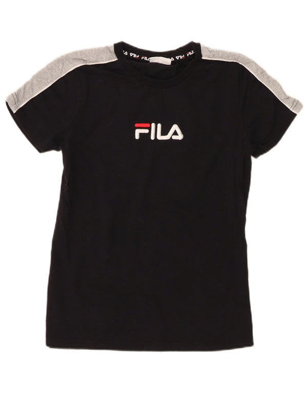 T-shirt grafica da donna Fila Top UK 10 Small in cotone color block nero