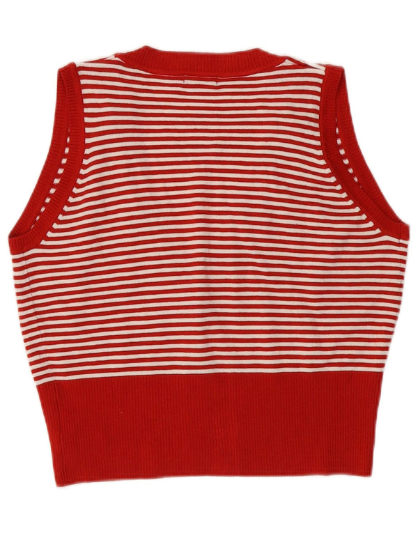 BENETTON Maglione cardigan senza maniche corto da donna UK 14 grandi righe rosse