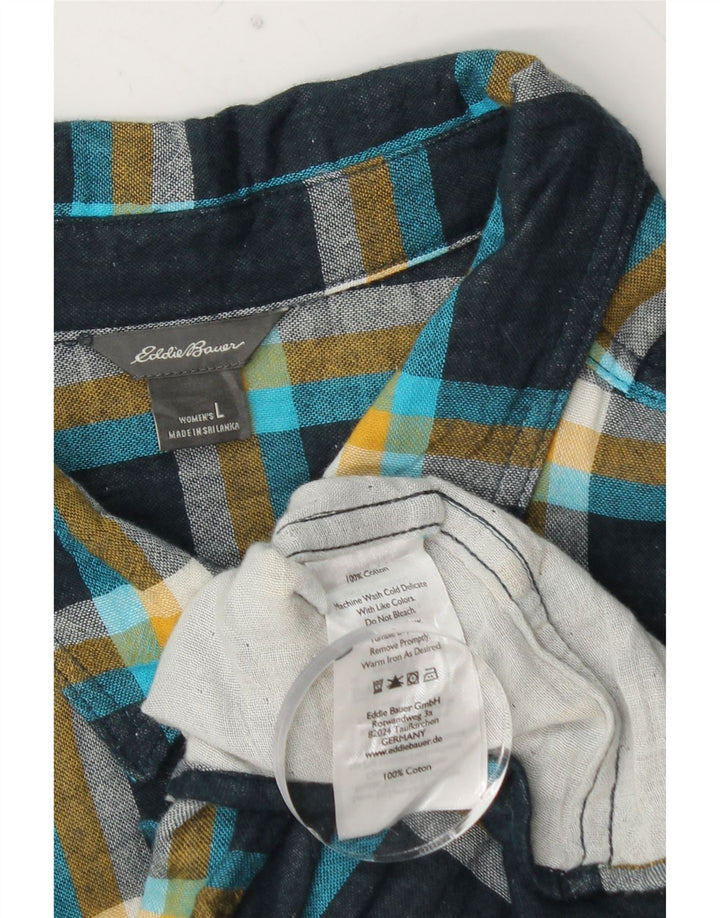Camicia di flanella da donna EDDIE BAUER UK 16 Grande cotone a quadri blu navy