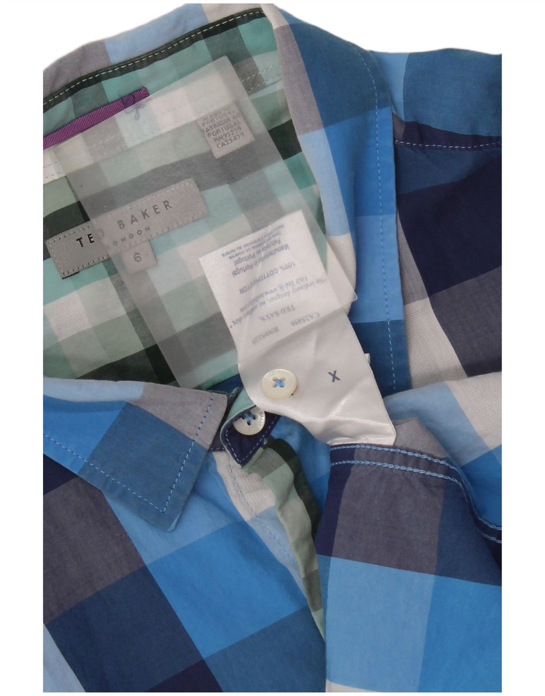 Ted Baker Camicia a maniche corte da uomo Taglia 6 2XL Cotone a quadri blu