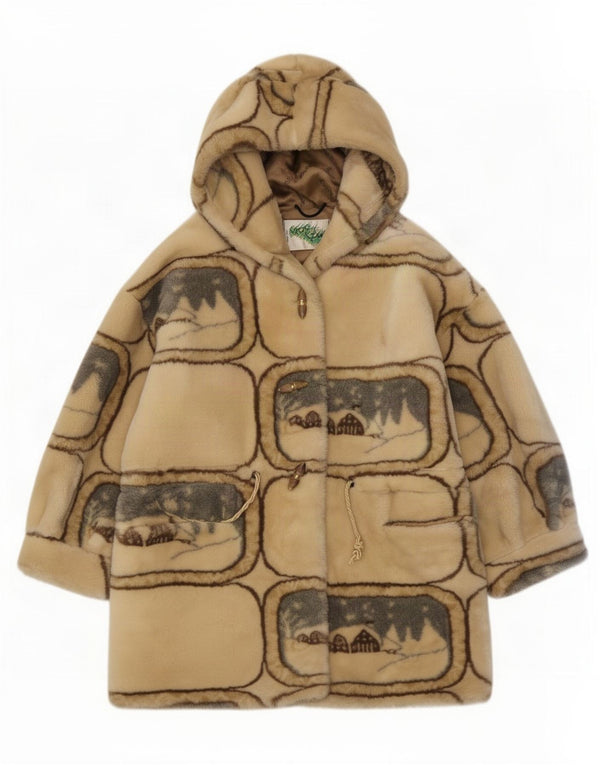 Verde Piu Womens Oversized Hooded Duffle Coat UK 10 Small Beige Geometric