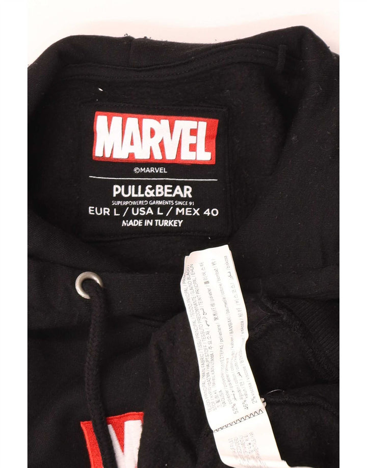 Pull & Bear Felpa con cappuccio grafica Marvel da uomo grande in poliestere nero