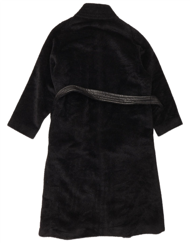 Max Mara Cappotto da donna in ecopelle avvolgente UK 8 piccolo in lana di alpaca nera