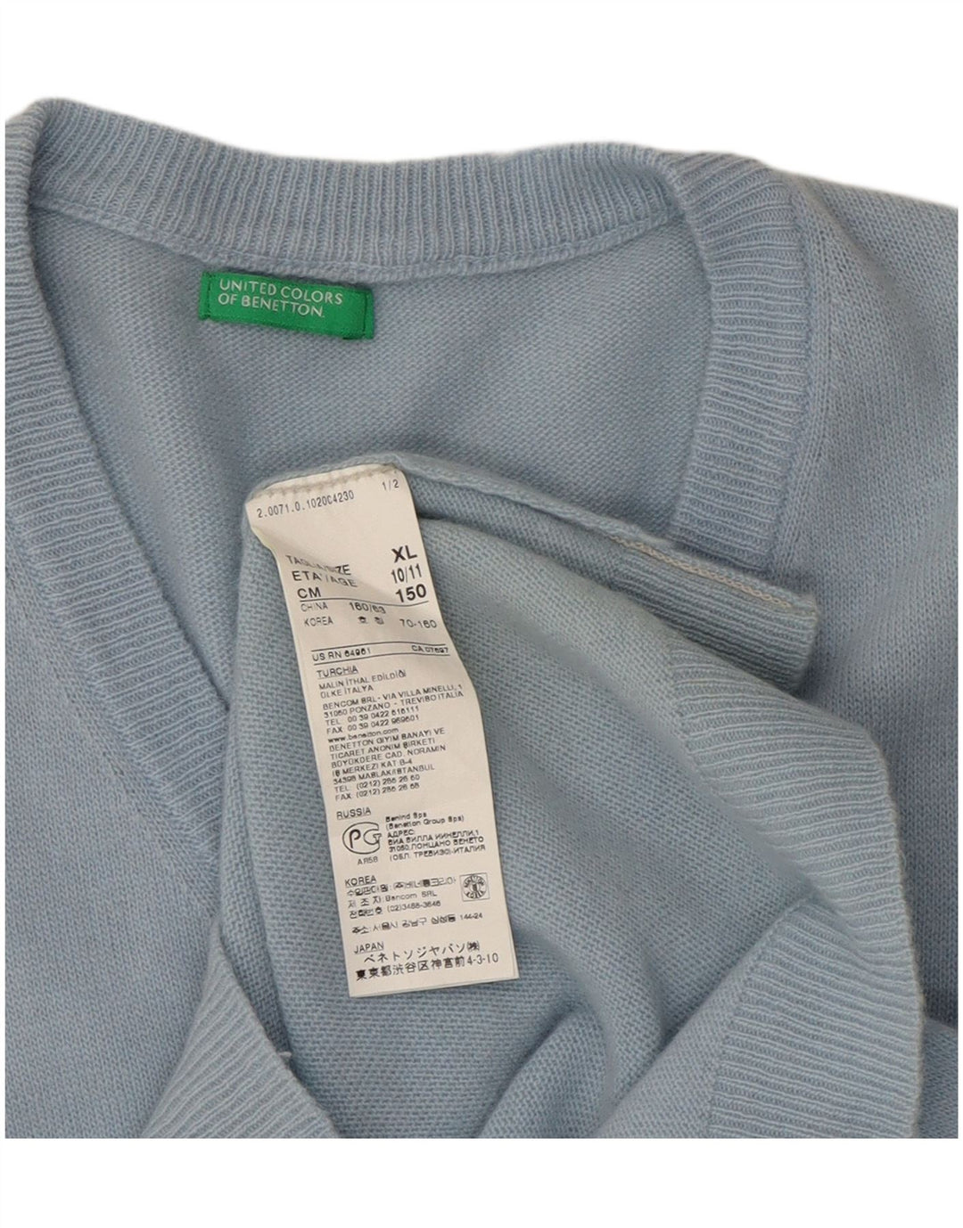BENETTON Boys Vest Tank Top 10-11 Years XL  Blue Wool