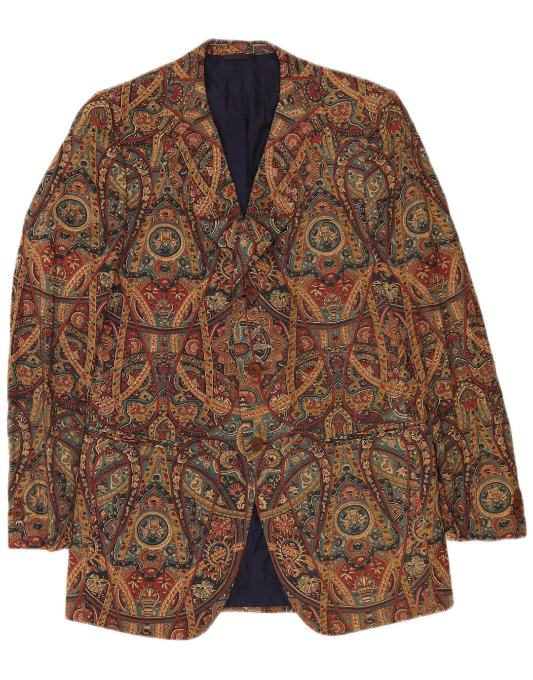 Giacca blazer da uomo a 3 bottoni VINTAGE UK 36 Piccolo Paisley multicolore