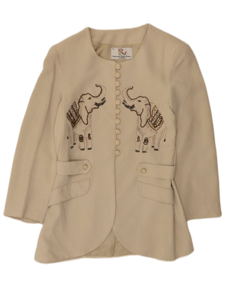Giacca blazer grafica da donna vintage IT 42 Stampa animalier beige medio