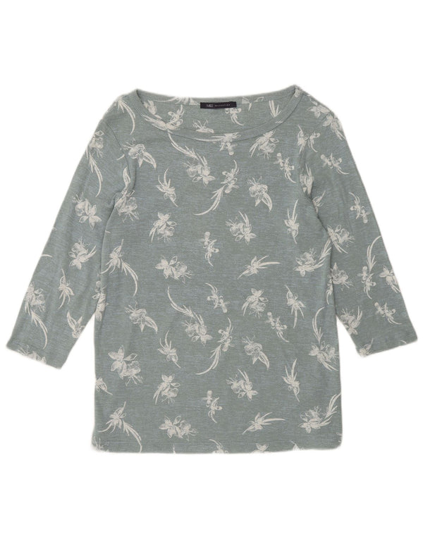 Marks & Spencer Top da donna manica 3/4 UK 16 grande cotone floreale blu