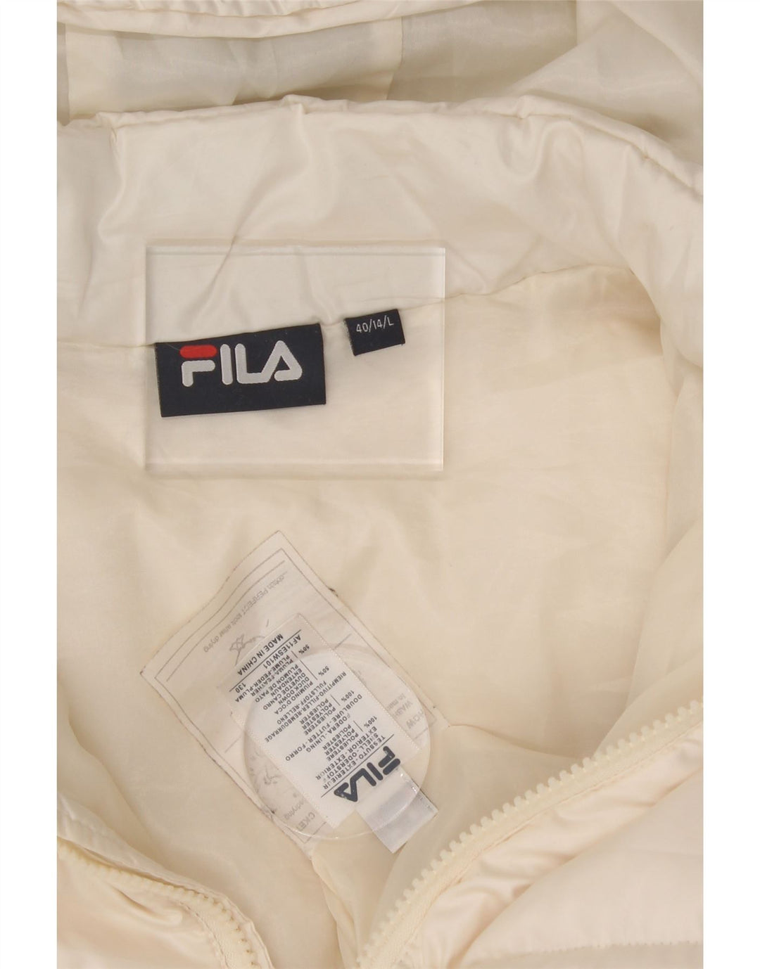 FILA Womens Hooded Padded Jacket UK 14 Large White Polyester Vintage Fila and Second-Hand Fila from Messina Hembry 