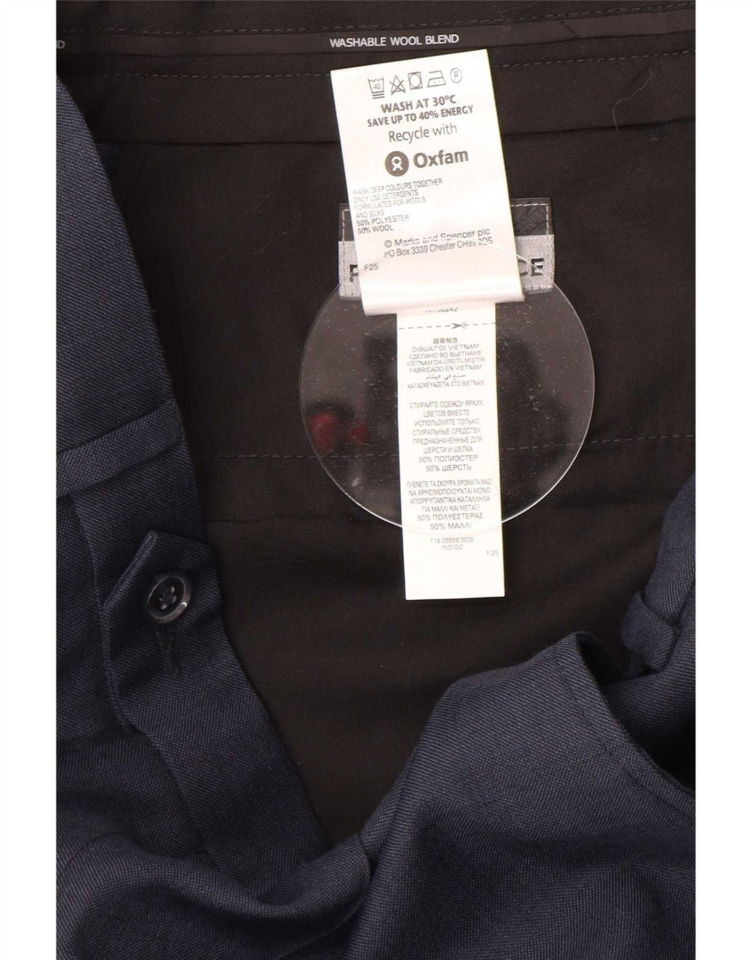 Pantaloni da abito con pegging da uomo Marks & Spencer W32 L31 poliestere blu navy