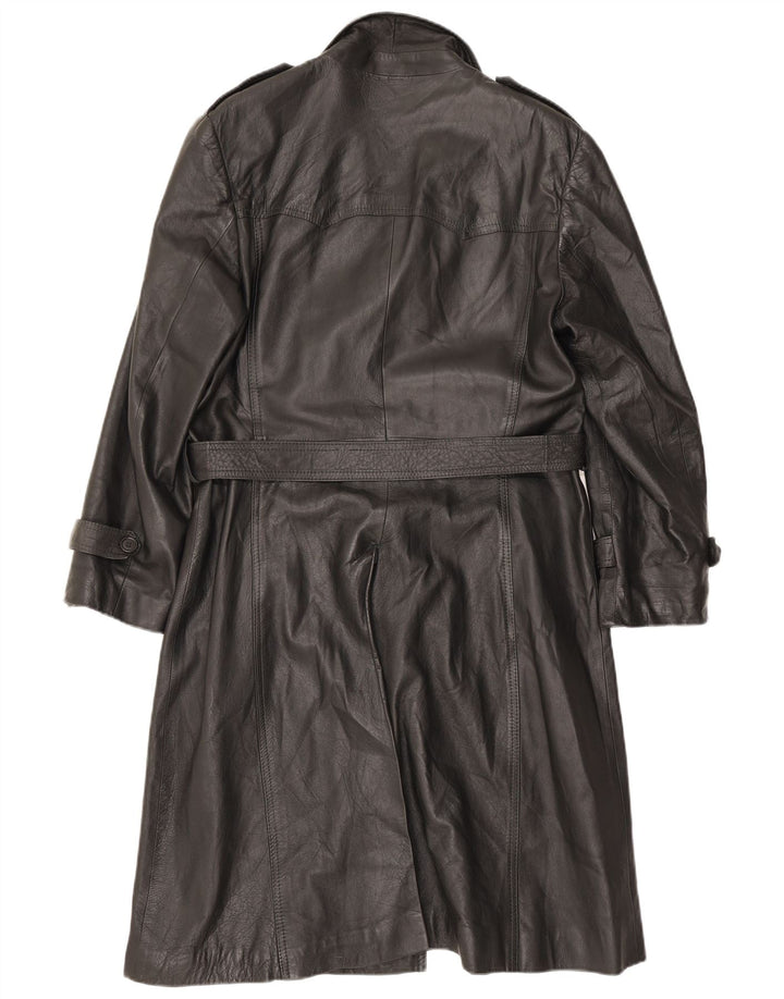 Cappotto in pelle doppiopetto militare vintage da uomo UK 36 piccolo nero