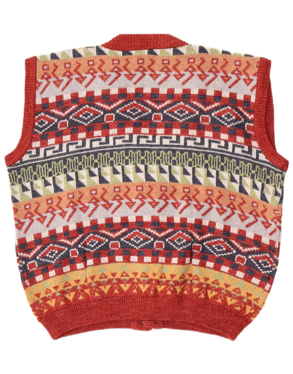 Maglione cardigan senza maniche vintage da uomo XL multicolore geometrico