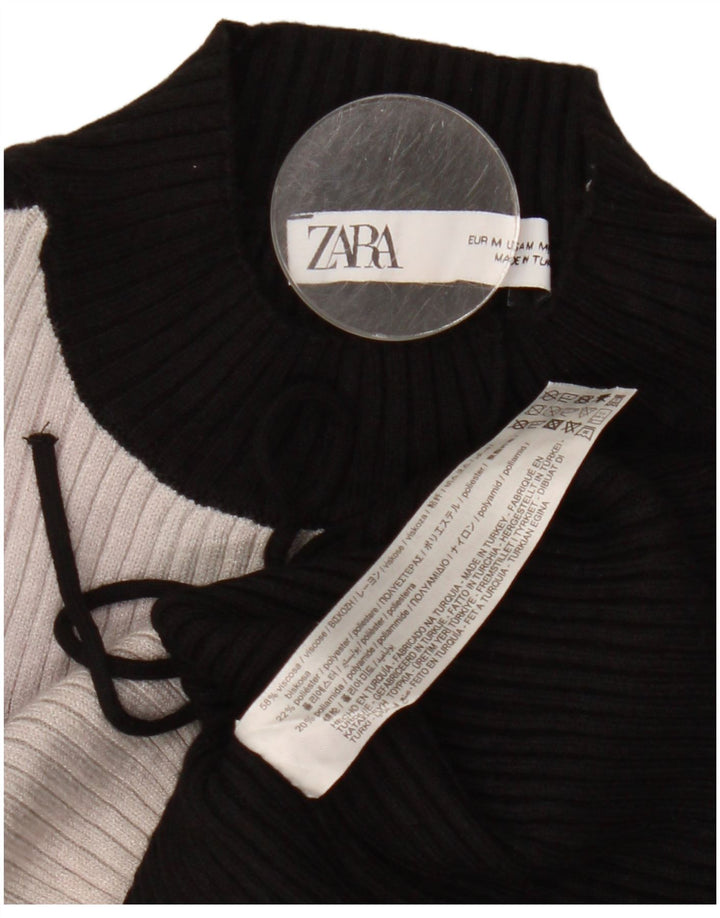 Top corto da donna Zara a maniche lunghe UK 12 viscosa color block medio nero