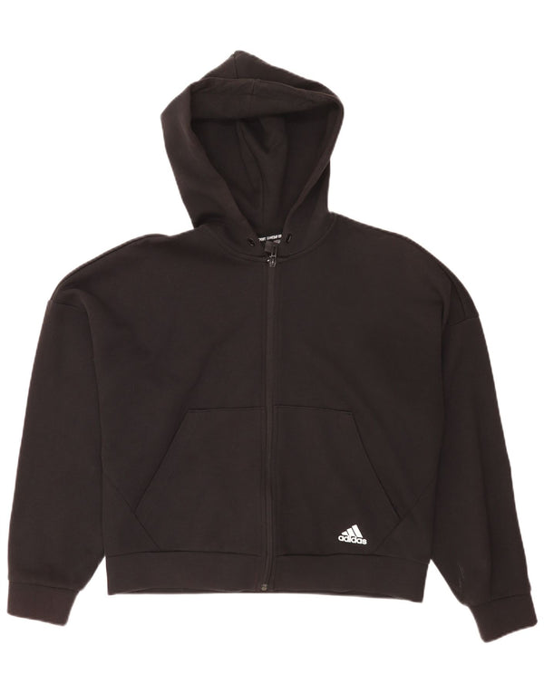 Maglione con cappuccio e zip oversize corto da donna Adidas UK 12/14 Medio Nero