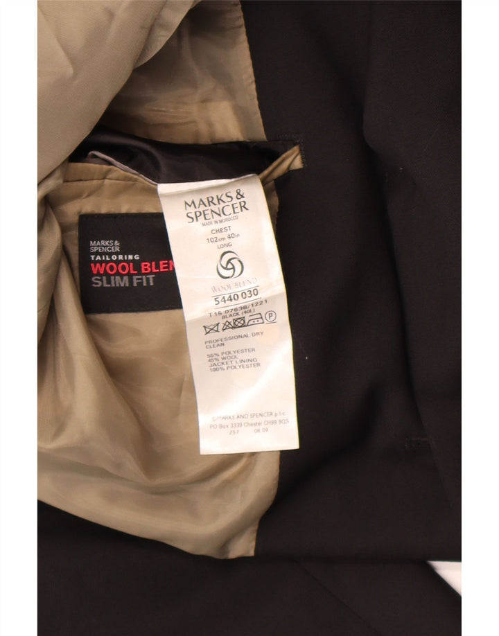 Giacca blazer slim fit a 3 bottoni Marks & Spencer da uomo UK 40 media nera