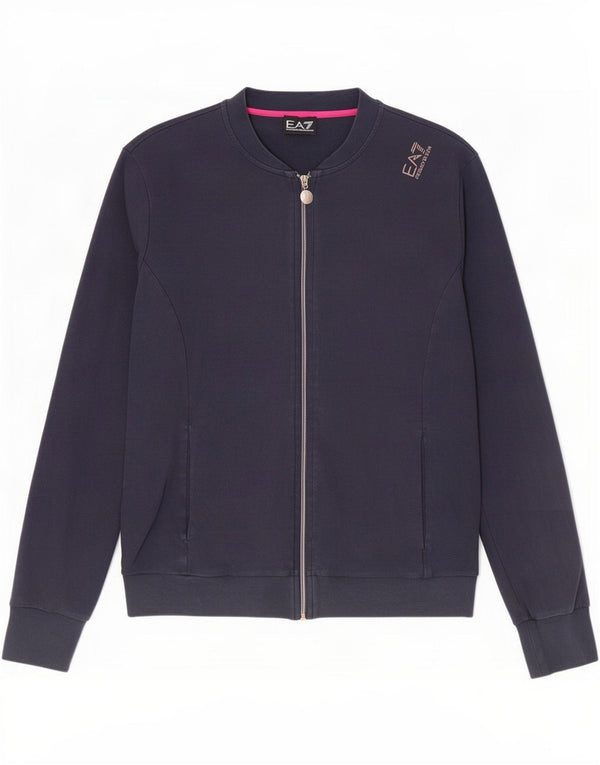 Emporio Armani Womens Tracksuit Top Jacket UK 14 Large Navy Blue Cotton