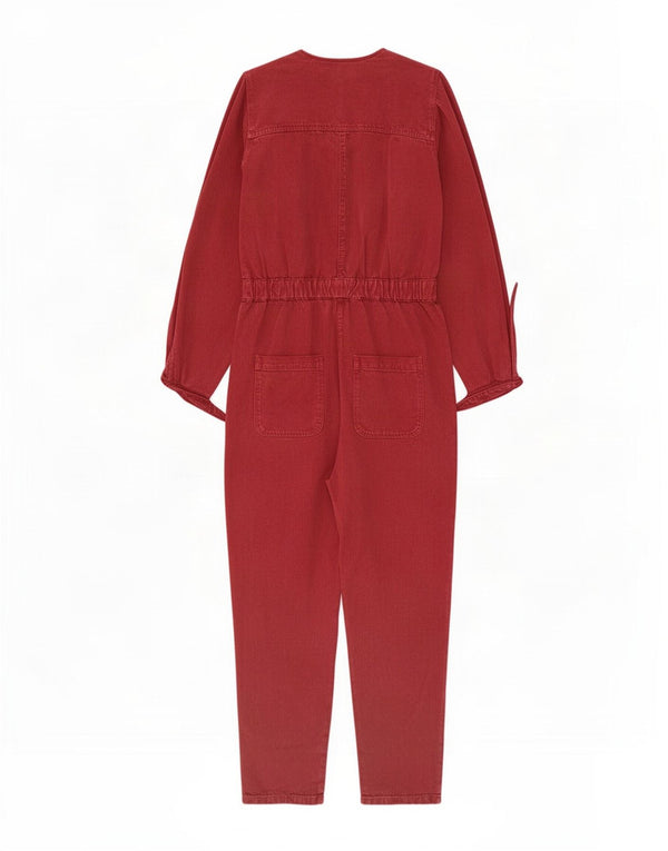 Tuta in denim oversize da donna Zara UK 6 XS cotone rosso anni '80