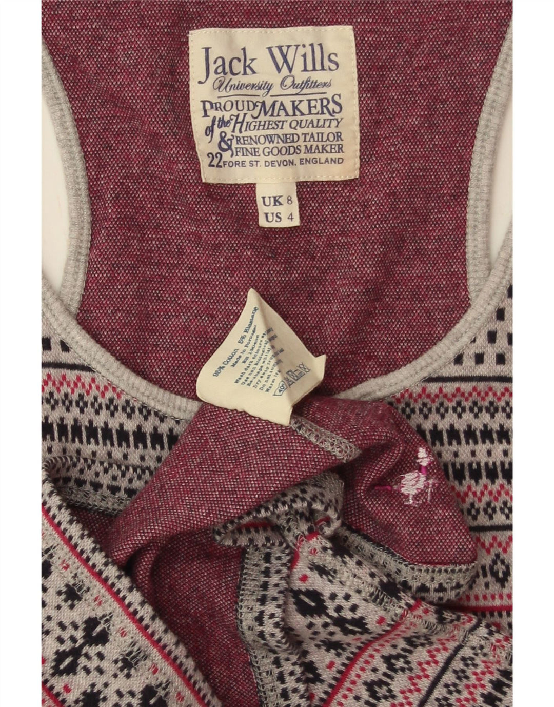 JACK WILLS Canotta da donna UK 8 Small Grigio Fair Isle Cotone