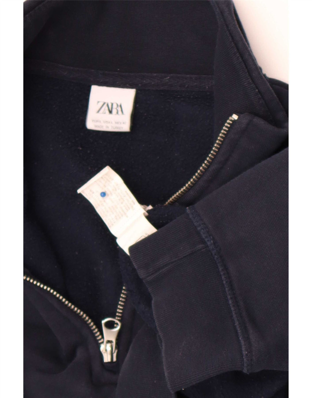 Felpa Zara da uomo con collo con zip, maglione grande, cotone blu navy