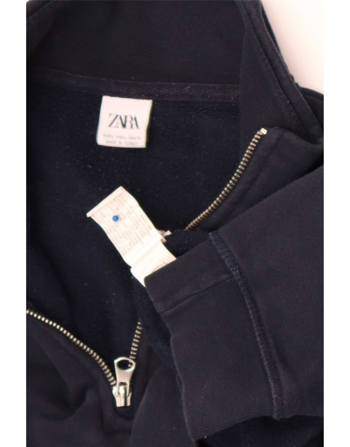 Felpa Zara da uomo con collo con zip, maglione grande, cotone blu navy