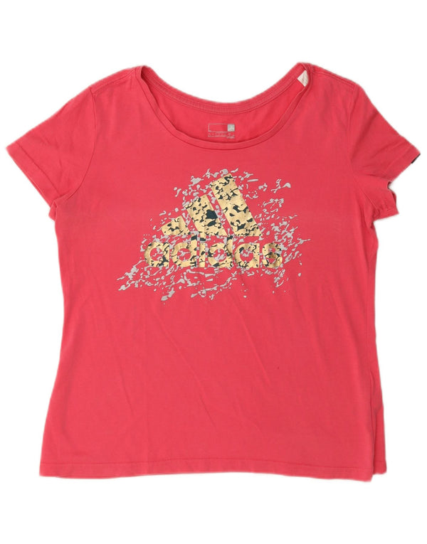 T-shirt grafica da donna Adidas Top UK 16/18 grande rosa cotone