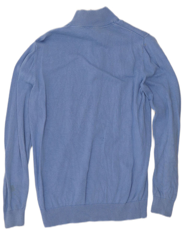 CREW CLOTHING Maglione da uomo con zip e collo piccolo in cotone blu