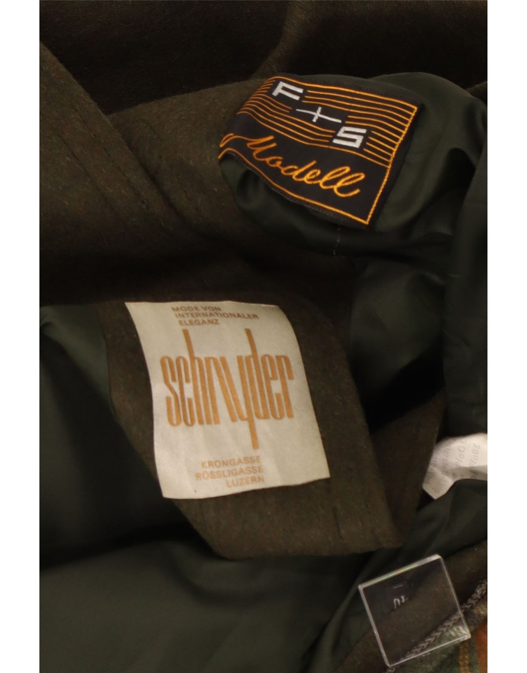 Montgomery con cappuccio da donna vintage EU 40 lana kaki media