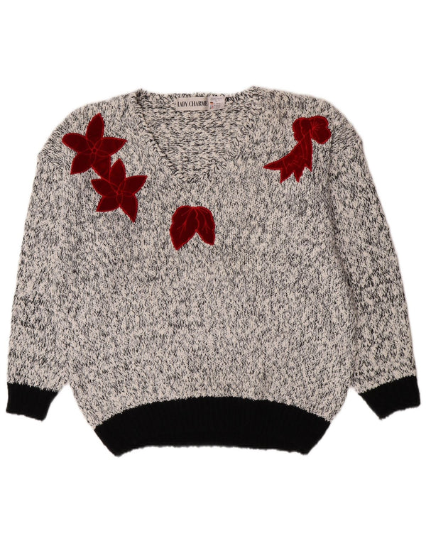 Maglione da donna con scollo a V Lady Charme EU 48/50 2XL Retro chiazzato bianco