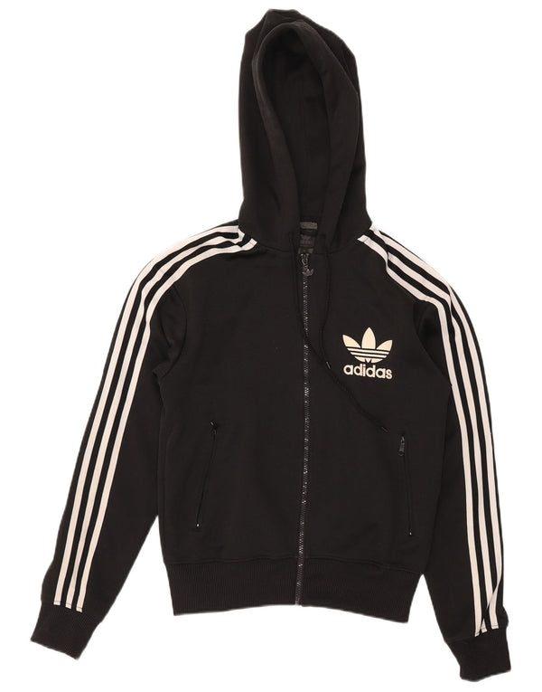 Maglione con cappuccio e zip grafica da donna Adidas UK 10 piccolo poliestere nero