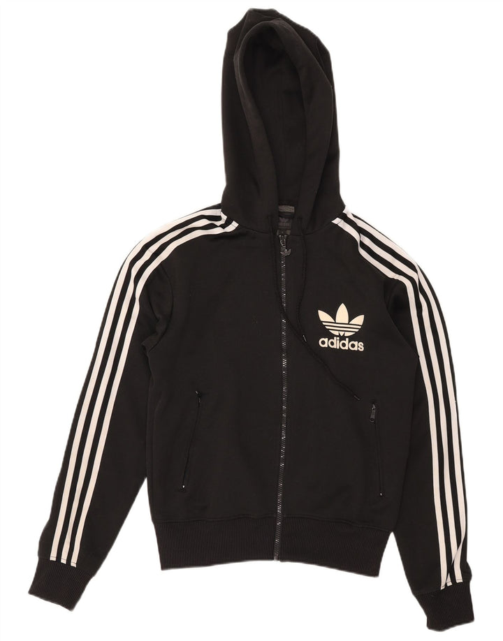 Maglione con cappuccio e zip grafica da donna Adidas UK 10 piccolo poliestere nero
