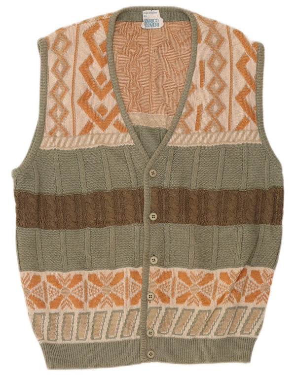 Maglione cardigan senza maniche da uomo Enrico Coveri Verde medio geometrico