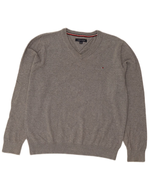 Tommy Hilfiger Uomo Maglione con scollo a V Maglione grande cotone chiazzato grigio