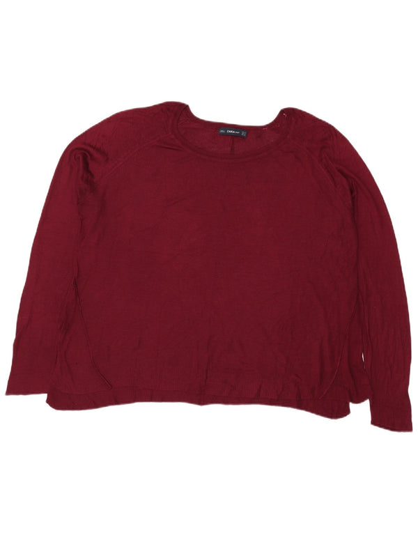 Maglione maglione con scollo a barca da donna Zara UK 18 XL viscosa bordeaux