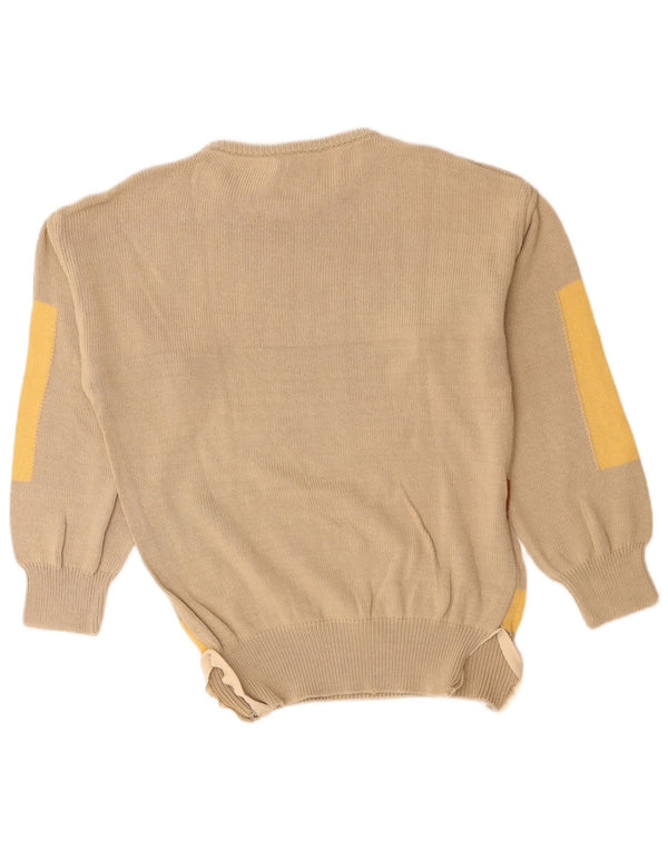 Maglione vintage da donna con scollo a barca IT 50 XL Cotone color block beige