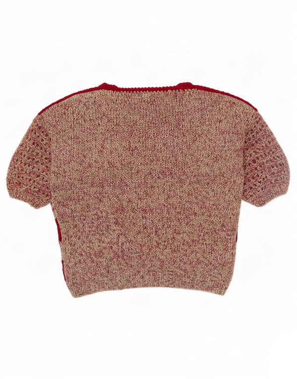 Maglione maglione girocollo trasparente da donna vintage UK 16 grandi strisce rosse