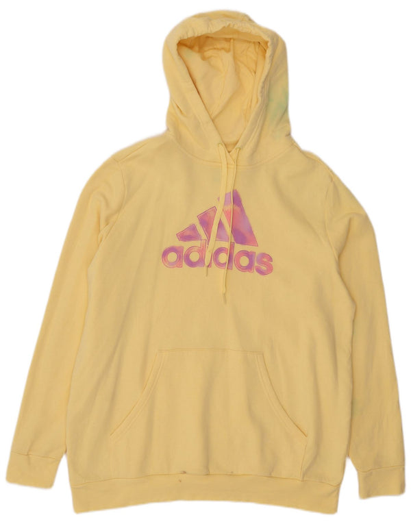 Felpa con cappuccio grafica da donna Adidas UK 20/22 XL cotone giallo