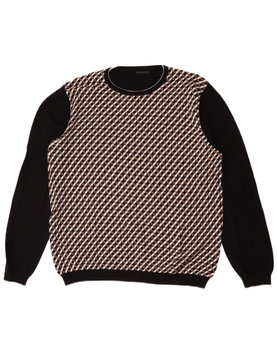 Maglione maglione girocollo da uomo SISLEY a quadri neri grandi