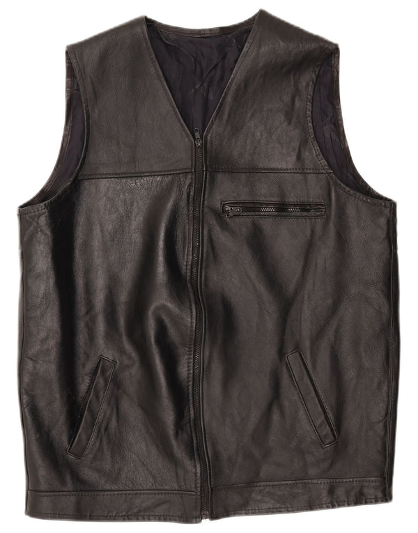 Gilet in pelle da uomo VINTAGE UK 40 grande nero