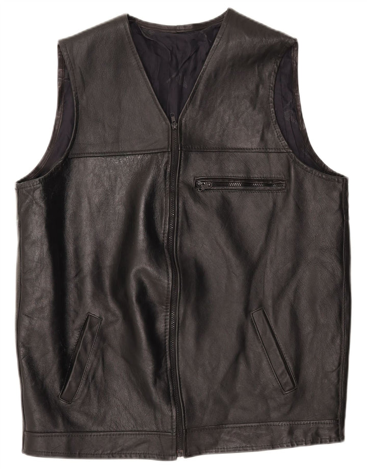 Gilet in pelle da uomo VINTAGE UK 40 grande nero