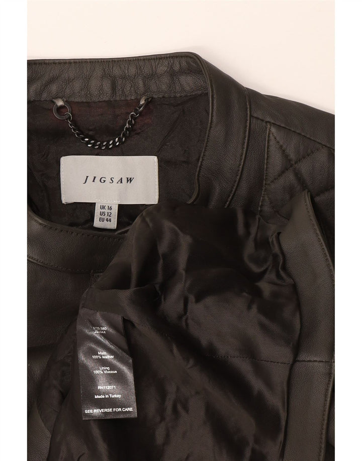 Giacca da motociclista in pelle da donna Jigsaw UK 16 Large in pelle grigia